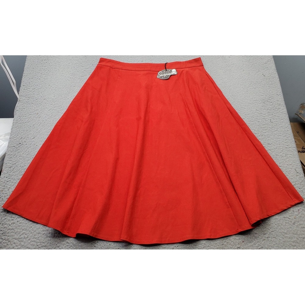 Sourpuss A-Line Skirt Womens XXL Red Boho Chic Casual Career Minimalist Back Zip